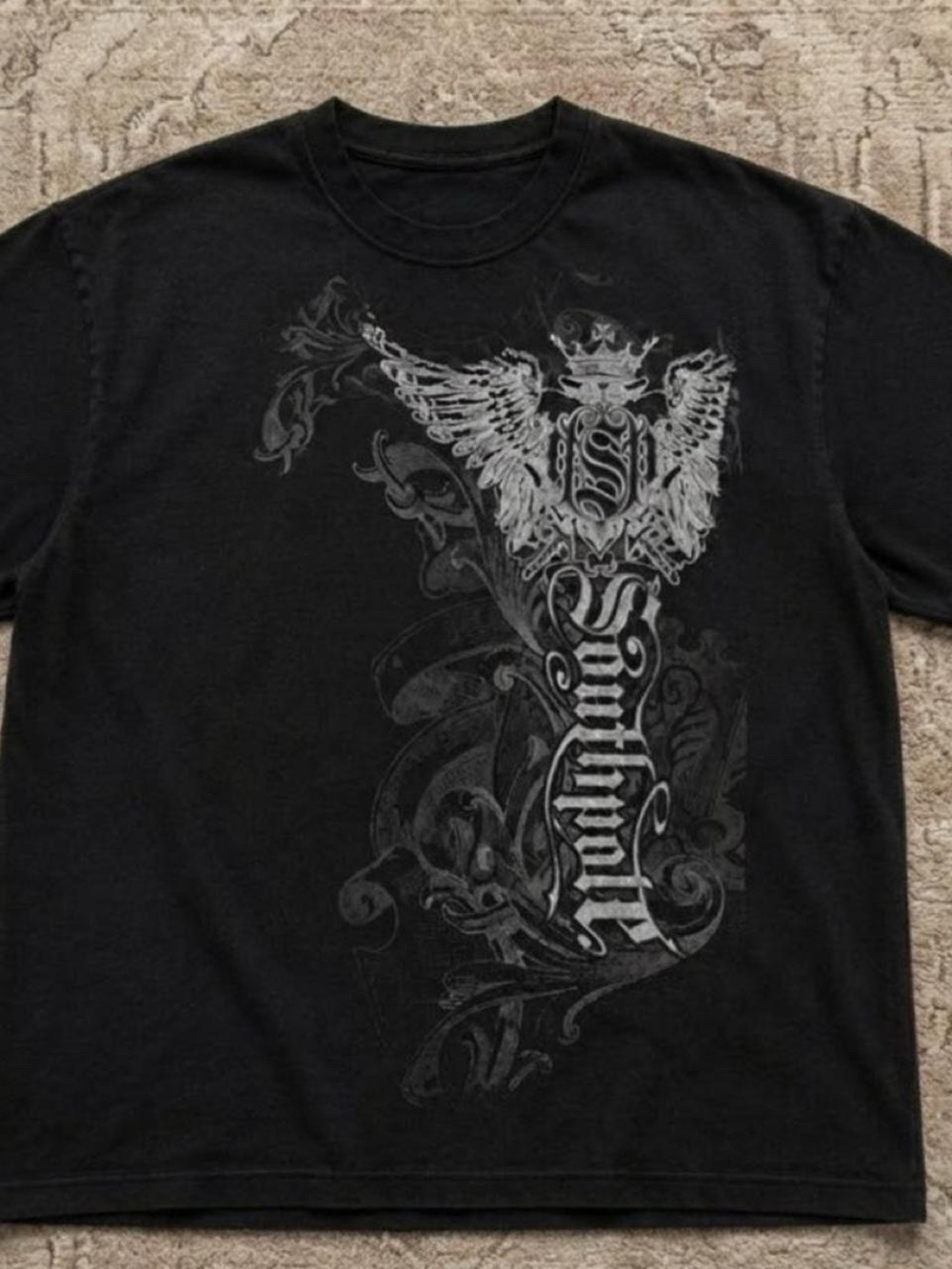 Gildan Black Short Sleeve Tee with Gray Eagle Crest Graphic